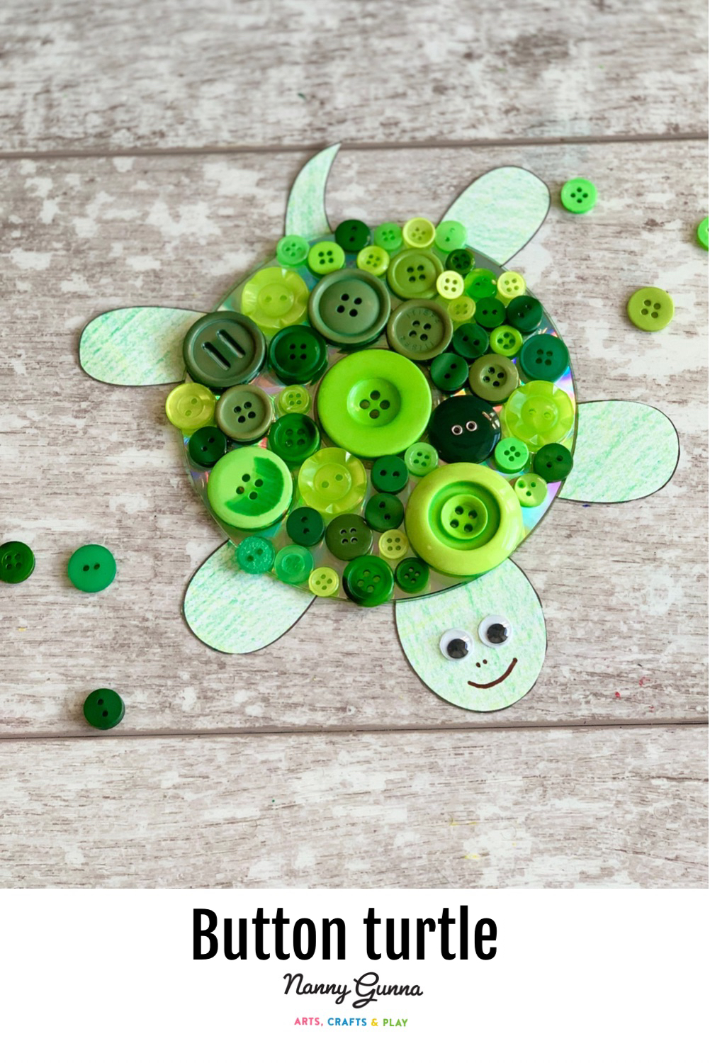 Colorful CD & Button Turtle Craft for Kids